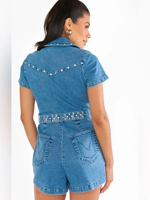 New Show me your Mumu outlaw studded denim romper size large - Image 2