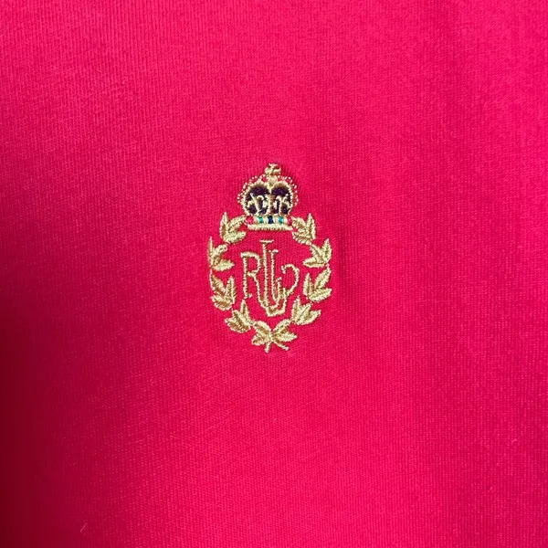 Vintage Lauren Ralph Lauren T-Shirt Red FLAWS Short Sleeve Crest Logo Women‎ Lrg - Image 11
