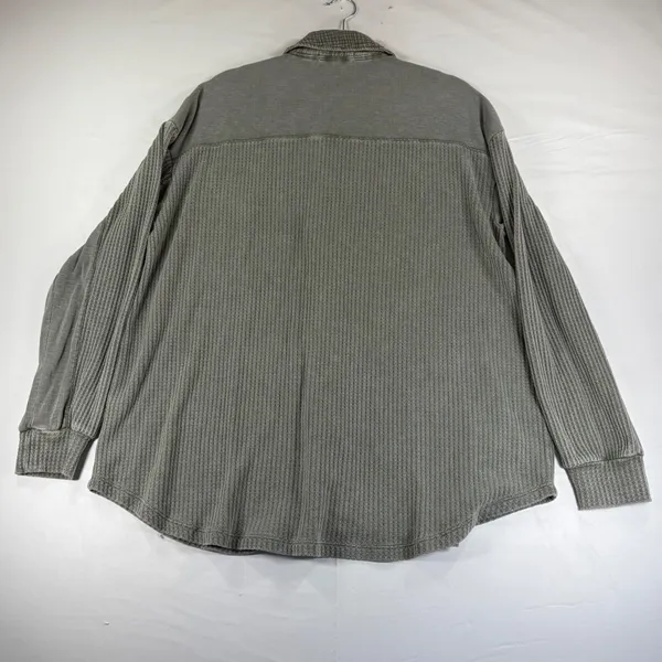 Briggs Womens XL Sage Green Waffle Knit Shacket Mixed Media Button Down Shirt - Image 6
