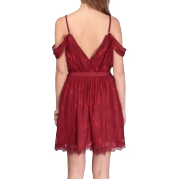 TOBI Burgundy Red Lace Sexy V Neck Mini Dress Size Small - Image 2