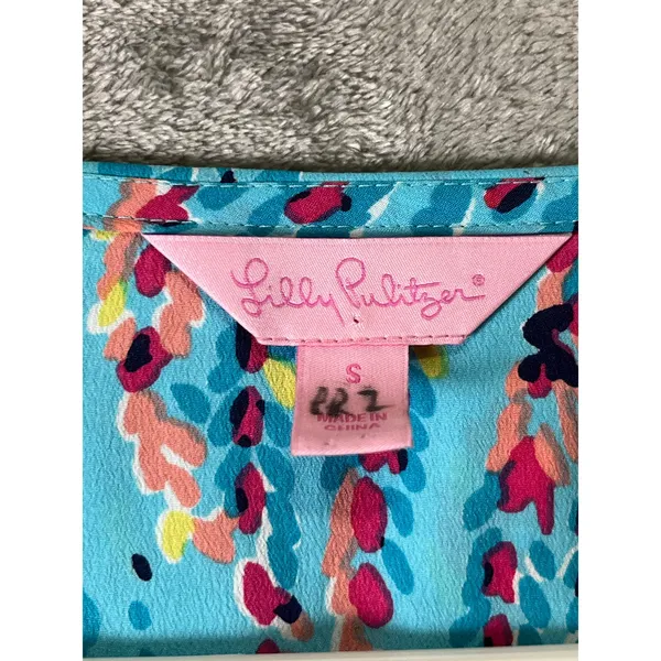 Lilly Pulitzer Wilda Cover Up Dress Small Blue Beaded Tie Waist Resort Swim Silk - Image 5