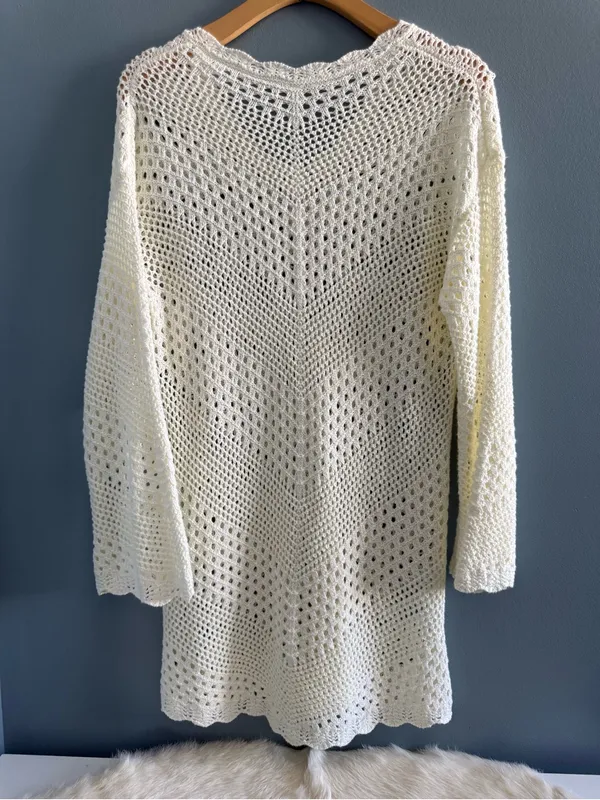 Anrabess Women’s Crochet Swimsuit Cream Cover Up - Image 6