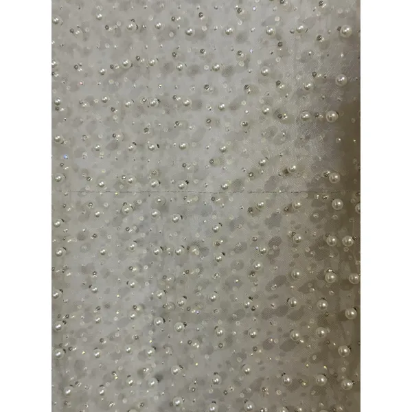 New‎ Haute Monde Transparent Beige Mesh Top with Faux Pearl Size S Festival - Image 3
