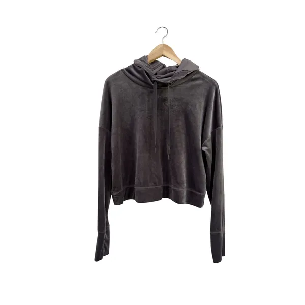 OFFLINE by Aerie Velour Cropped Hoodie Gray Thumbhole Pullover Sweatshirt Small - Image 2