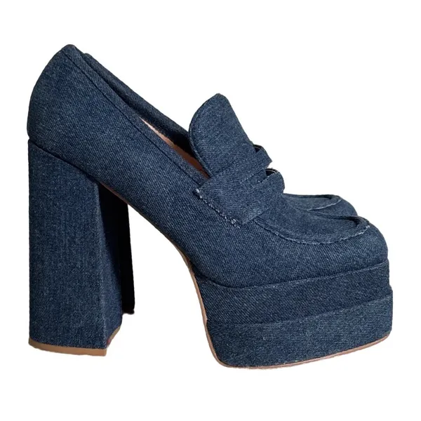 Shoedazzle Margaux Denim‎ Platform Penny Loafers Blue Block Heel Womens 9 EU 40 - Image 3