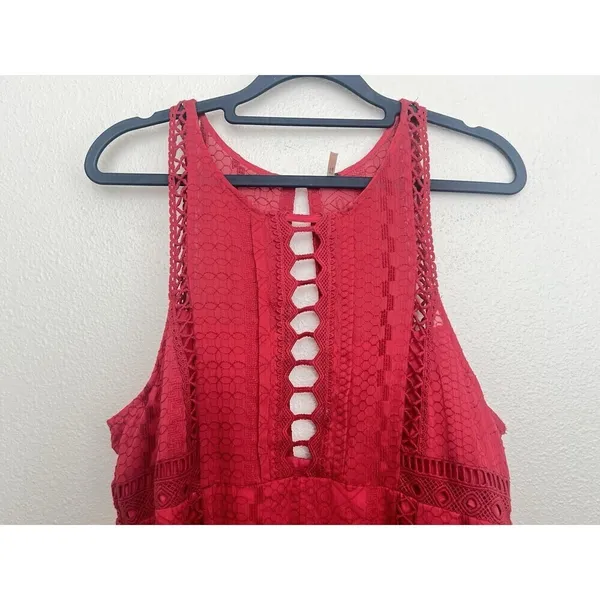 Free People Wherever You Go Red Mini Dress Halter Cutout Boho Festival Flowy 12 - Image 3