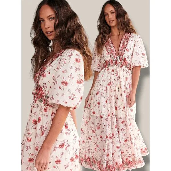 Free People Dainty Ethereal Cottage Floral Lysette Maxi Dress Medium Bohemian - Image 8
