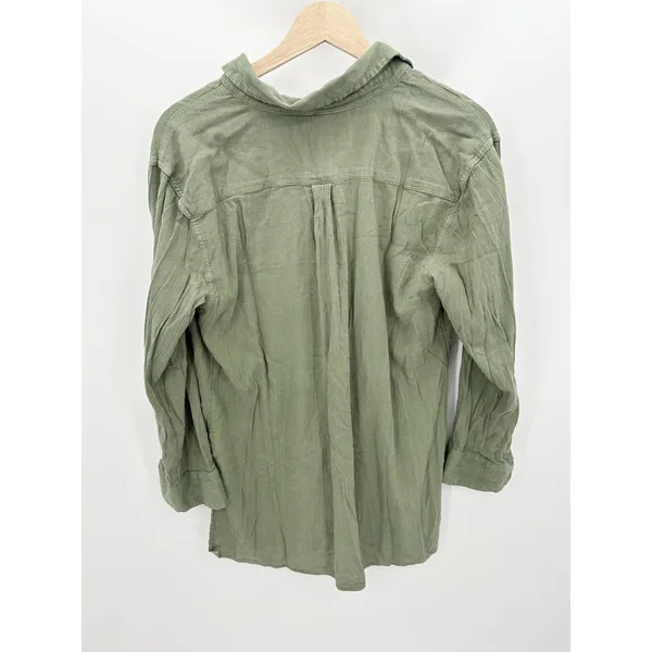 Aerie Women XS Green Long Sleeve Button Front‎ Cotton Blend Shirt G24 - Image 2