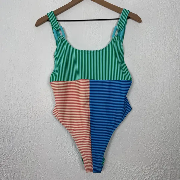 Aerie Ring Birthday Scoop Cheekiest One Piece Swimsuit Stripe Size Large NWT - Image 3