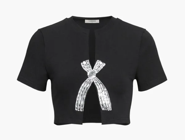 Rhinestone Bow Decorated Cropped Top Size L - Image 2