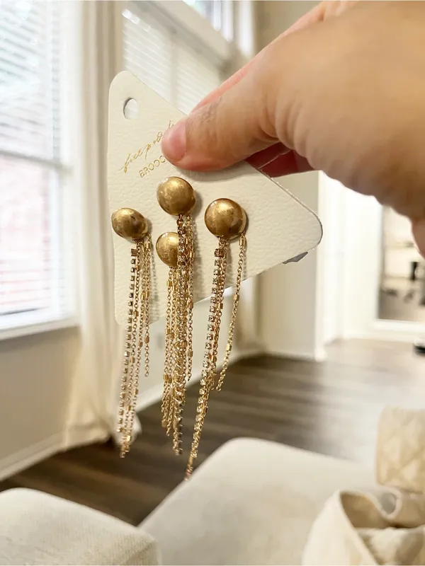 Free People Brandy‎ Fringe Pin Set NWT Gold - Image 4