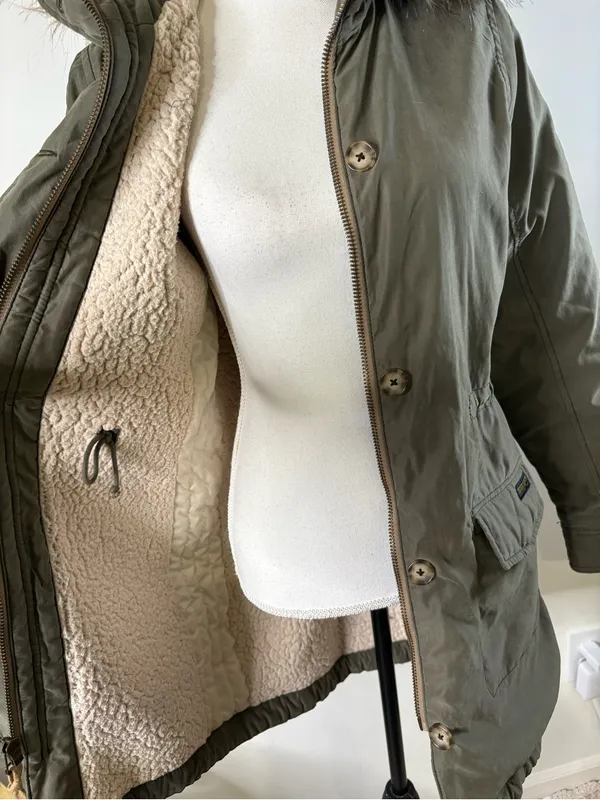 Vintage Y2K Abercrombie & Fitch Olive Sherpa Faux Fur Hood Park small - Image 7