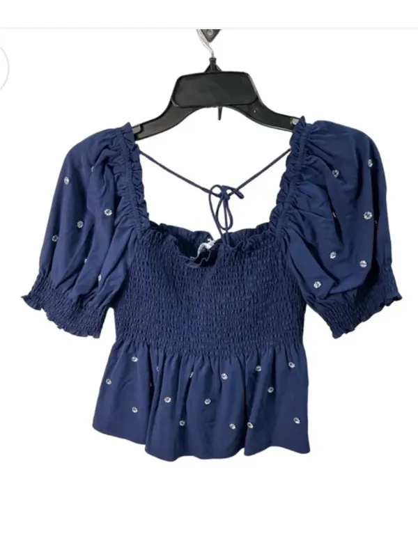 Nwt Hill House Blue Jewel Jammie Smocked front top $160 embellished S summer - Image 3