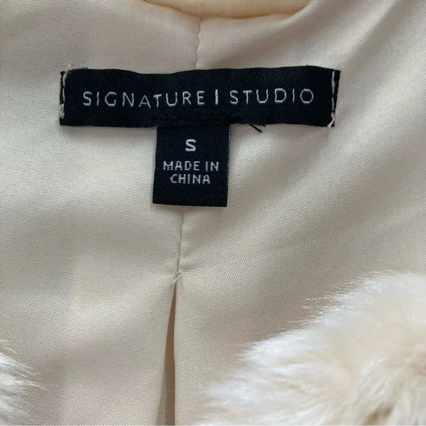 Signature Studio Women's Vest Sz S‎ Cream Faux Fur Open Front - Image 6