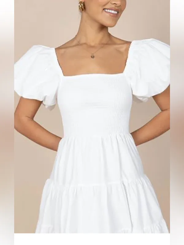 Petal & Pup - ANNETTE PUFF SLEEVE SHIRRED MIDI DRESS - WHITE XS - Image 2