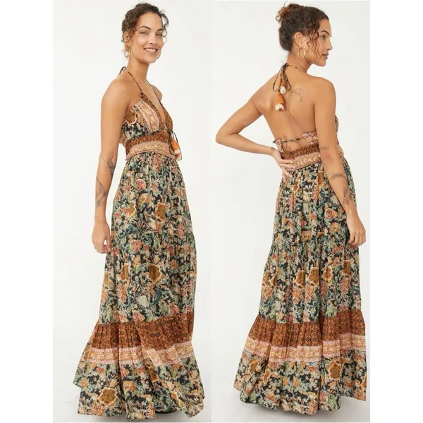 Free People Bohemian Gypsy Beachy Real Love Maxi Dress Twilight Combo Medium - Image 10