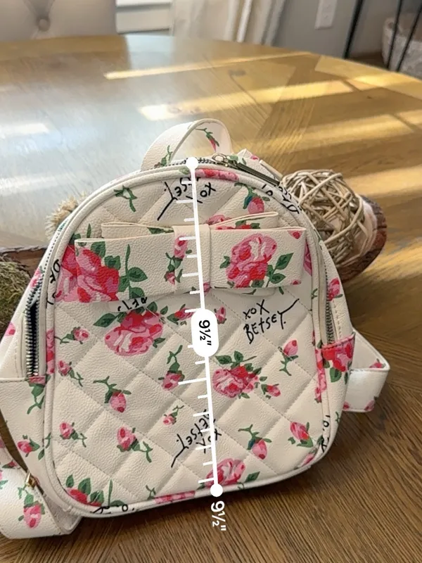 Betsey Johnson Floral Mini Backpack White Pink Roses Bow Purse - Image 7