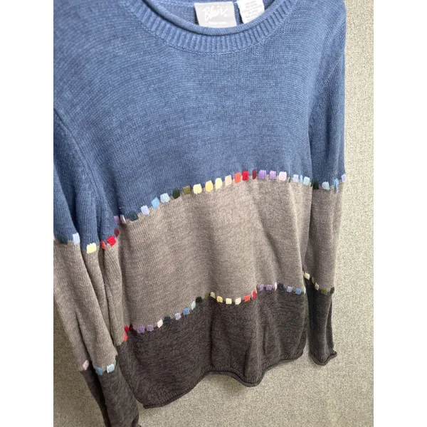 Blair Womens Large Sweater Colorblock Cotton Blend Long‎ Sleeve Blue Gray Round - Image 11