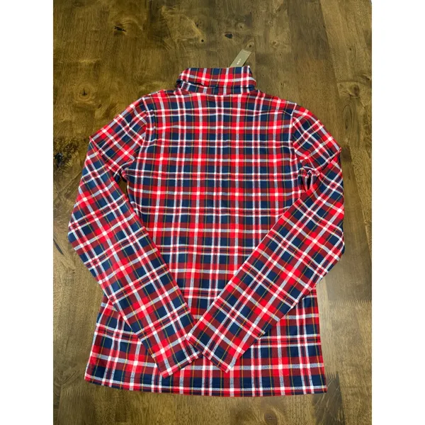 NWT‎ Womens J. Crew tissue turtleneck red navy white plaid 100% cotton size M - Image 2