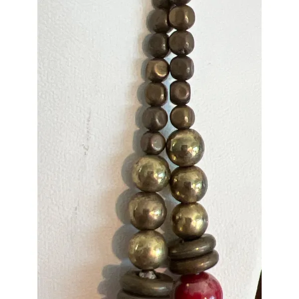 Vintage 2 Strand Statement Necklace Antique Gold Tone Acrylic Beads Estate 20" - Image 3