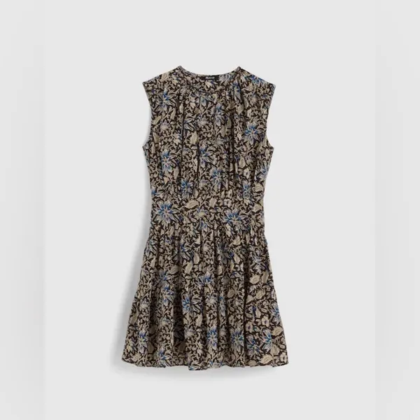 Madewell Amor Floral Mini Dress Size M NWT Cotton Sleeveless Blue Tan - Image 2