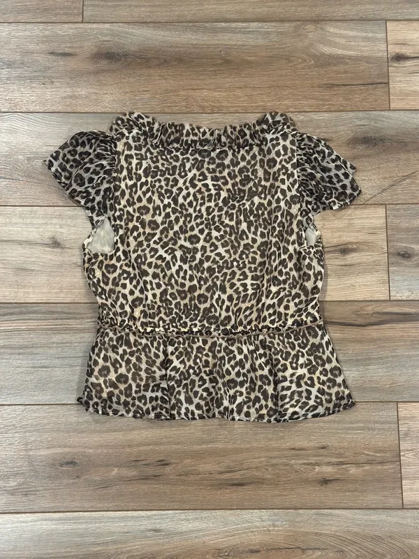 AMERICAN EAGLE Y2k Western Leopard Print Peplum Tie-front Blouse | Size Medium - Image 3