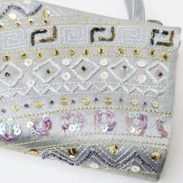 Vintage 90s Metallic Silver Beaded Sequin Mini Bag - Image 4