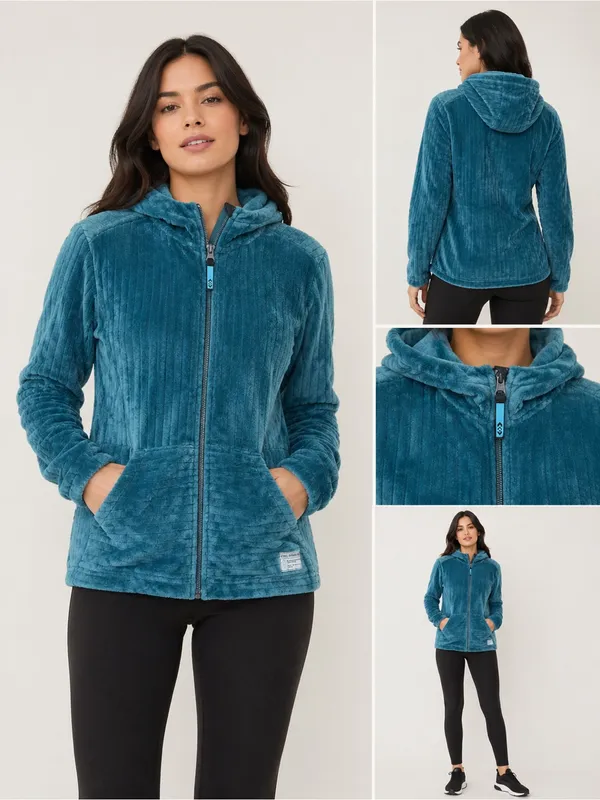 Free Country Plush Hooded Jacket in Teal - Image 3