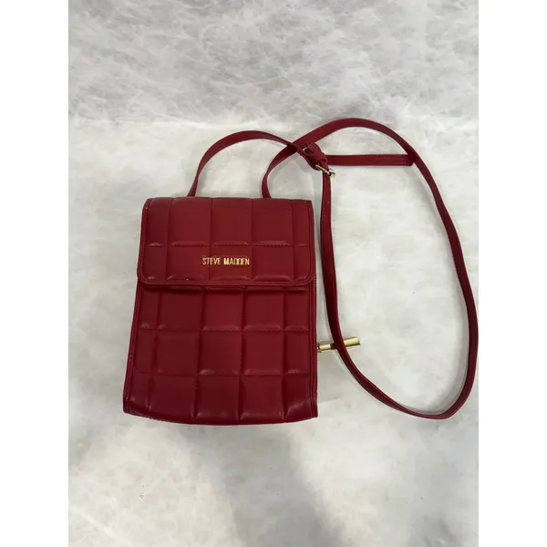 Steve Madden Red Quilted Faux‎ Leather Crossbody Wallet Bag Gold Hardware - Image 2