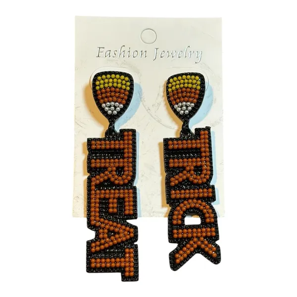 Trick or Treat Earrings Womens‎ OS Orange Candy Corn Beaded Halloween Teacher - Image 2
