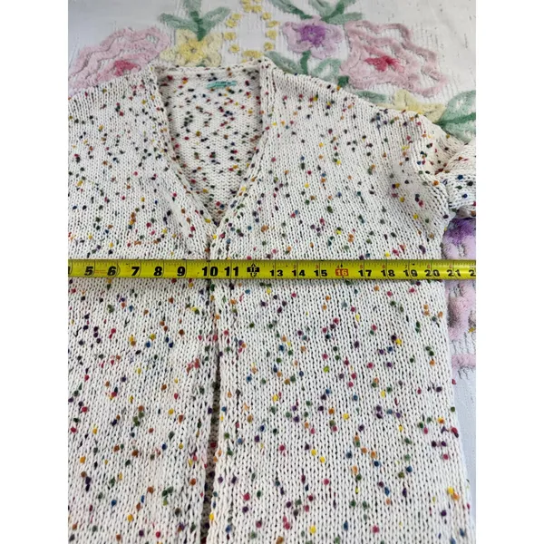P.S. Kate Confetti Pom Pom Open Front Cardigan Cream Multi Knit Sweater M/L - Image 10