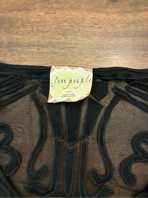 Free People Long Sleeve Tee Top Women’s Large Black Sheer Back - Image 2