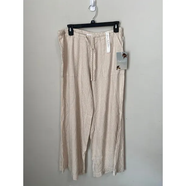 New Daydreamer Striped Wide Leg Beach Pants Tan Cream Size Large - Image 2