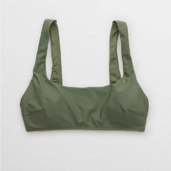 Aerie Womens Olive Green Wide Strap Scoop Bikini Swim Top - Image 3