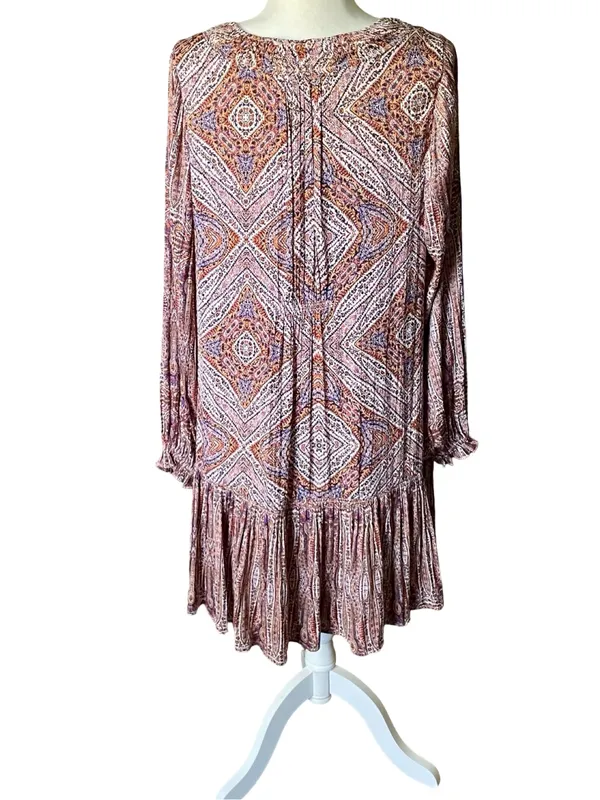 Anthropologie Sabia Flounced Printed V-Neck Long Sleeve Tunic Dress - Image 6
