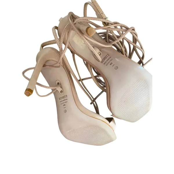 Schutz NWOB Vikki Leather Lace-Up Strappy High Heel Sandals in Nude size 8 - Image 5