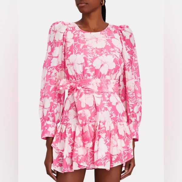 NWT Pink Loveshackfancy Floral Cotton Silk Teyana Mini Dress Holiday Sun Fuschia - Image 2