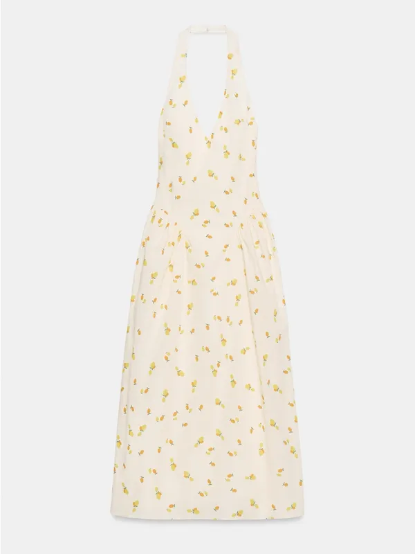 ZARA Lemon Print Halter Midi Dress Cream Yellow NWT Size M - Image 12
