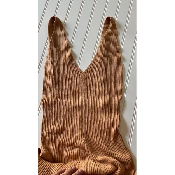 Free People Sweet As Honey Dress Copper Ribbed Maxi Low Back Sleeveless Large - Image 5