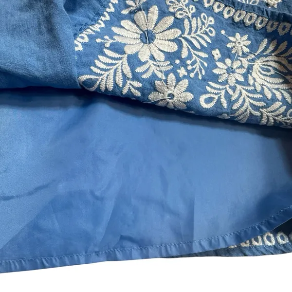 Vintage 100% Linen Skirt Sz 12 Artisan Embroidered Beaded Blue Cottage Boho Folk - Image 10