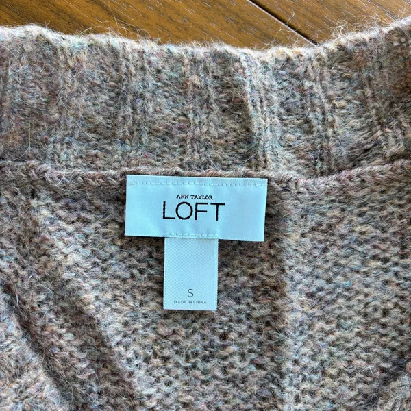 Ann Taylor Loft Taupe Mohair Wool Boat Neck‎ Sweater 3/4 Sleeve Cropped Small - Image 7