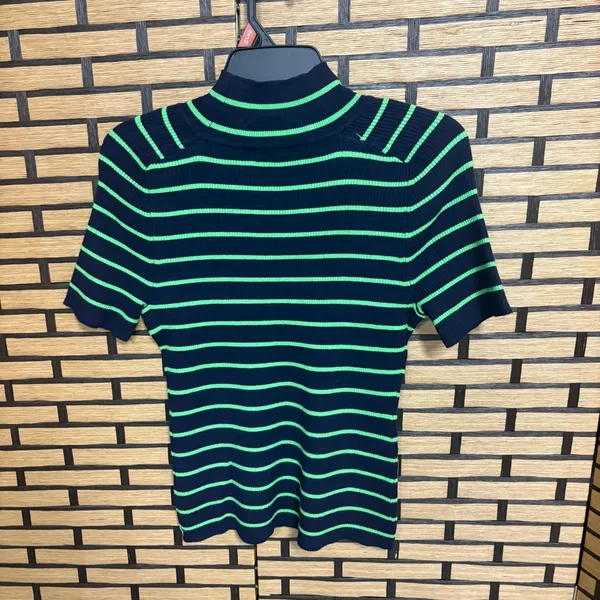 Free Assembly Green And‎ Navy Stripe Turtle Neck Top Size Medium - Image 2