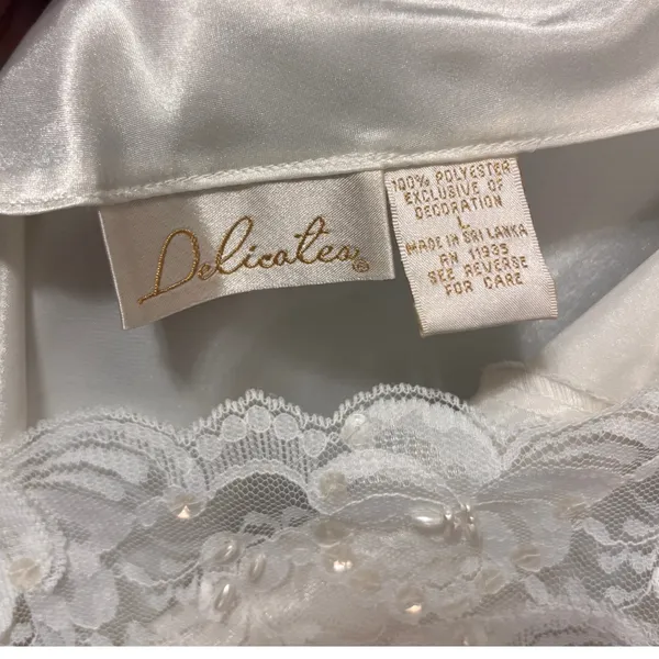 Vtg Delicates Slip Dress‎ Women L Ivory Lace Sequin Pearl Satin Bridal Club Date - Image 6