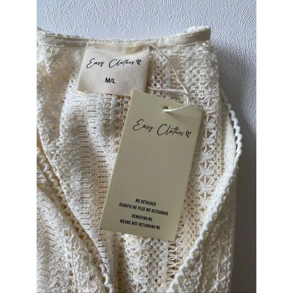 Easy Clothes Crochet Lace Boho Blouse Cream M/L NWT - Image 4
