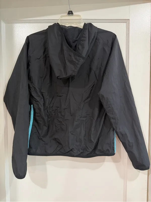 adidas Black Hooded Jacket with Aqua Trim medium - Image 6