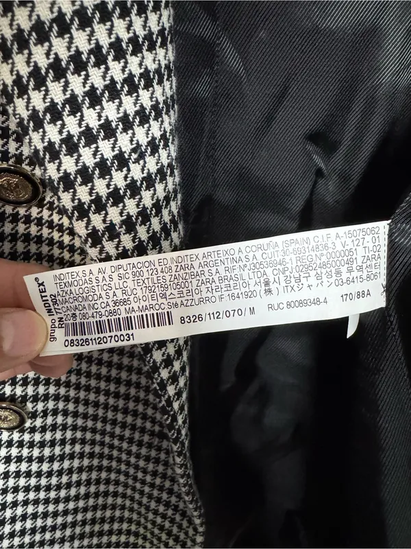 Zara Women’s Houndstooth Double Breasted Blazer Black White Size M Jacke - Image 9