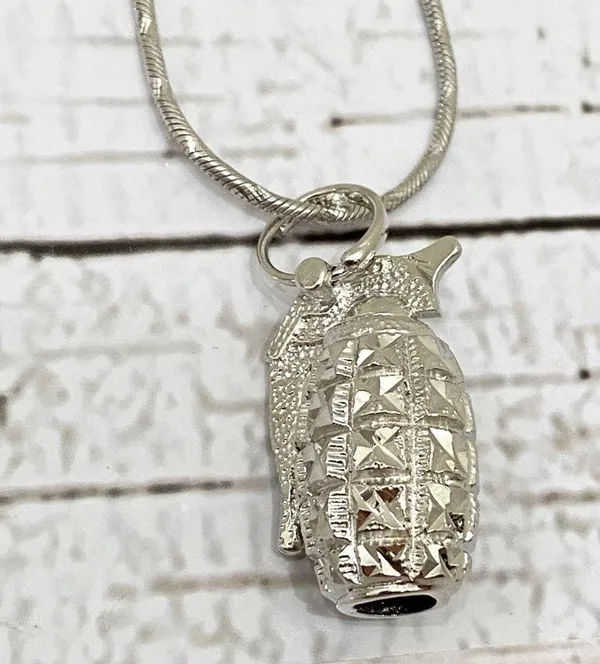 Silver Tone Grenade Pendant Necklace - Image 8