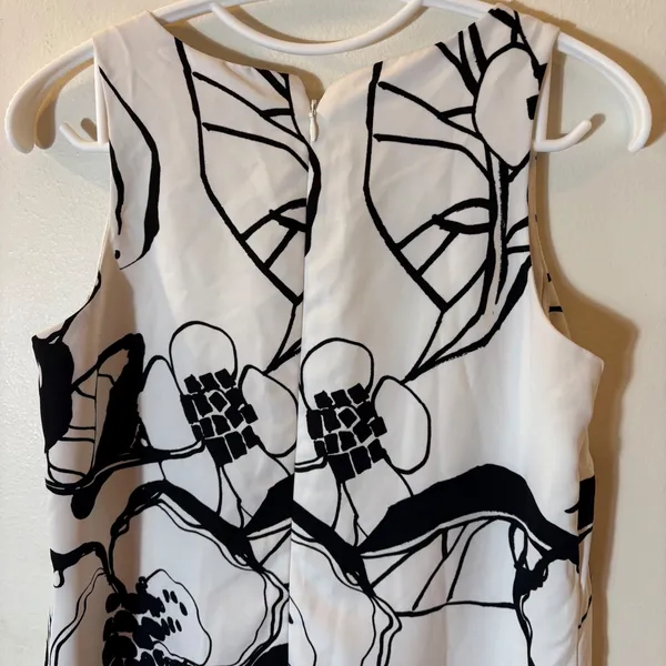 Ann‎ Taylor Petite Black White Floral Sketch Sleeveless Shift Dress Size 4P - Image 7