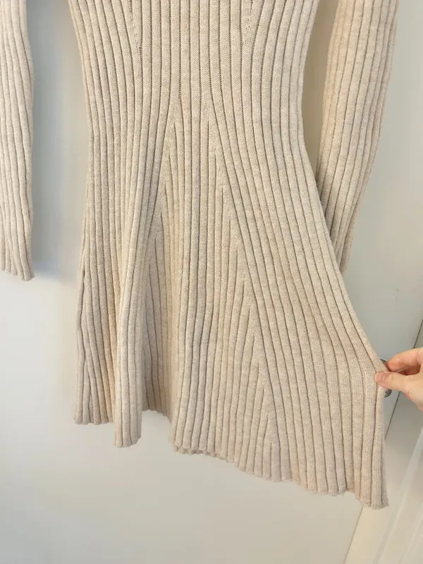 Hollister Ribbed Knit Skater Mini Sweater Dress in Beige Cream Size XL NWT - Image 6