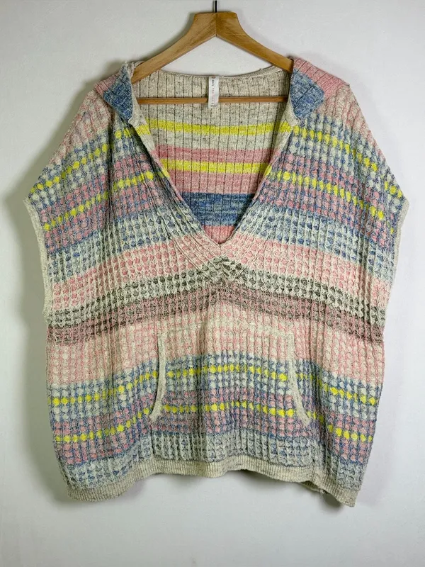 Daily Practice Anthropologie Women M/L Hooded Open Knit Poncho Sweater Oversized - Image 2
